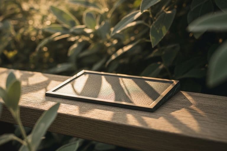 A peaceful memorial bench in a lush green garden setting with soft morning light