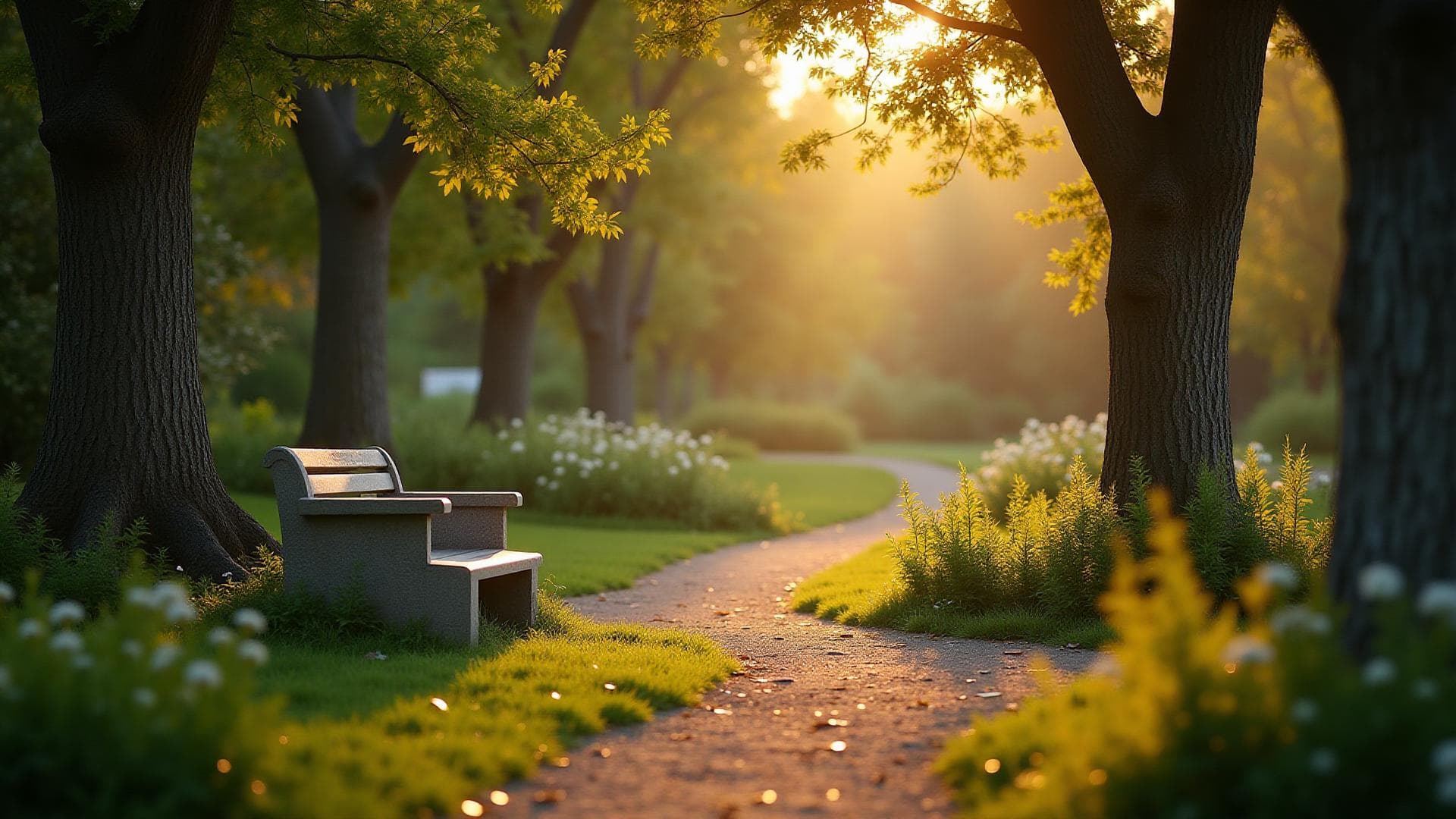 Peaceful memorial garden with trees and pathway