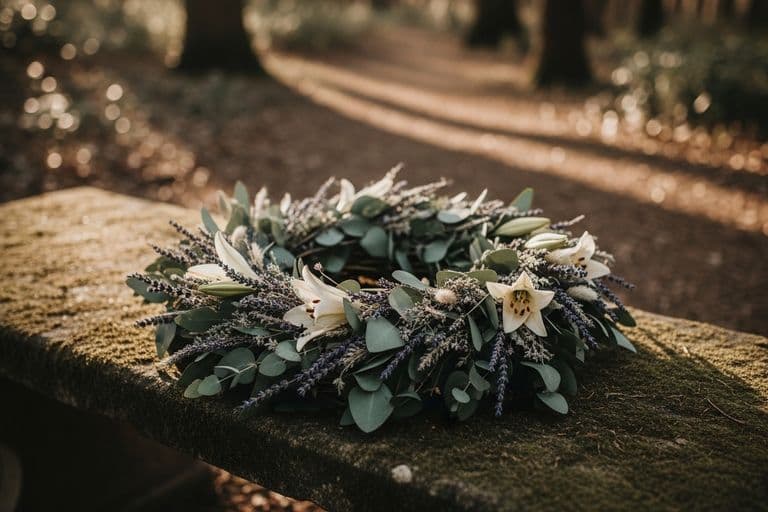 A serene scene of a gentle stream flowing through a quiet forest, with soft morning light filtering through the trees, illuminating a few delicate white flowers on the mossy bank.