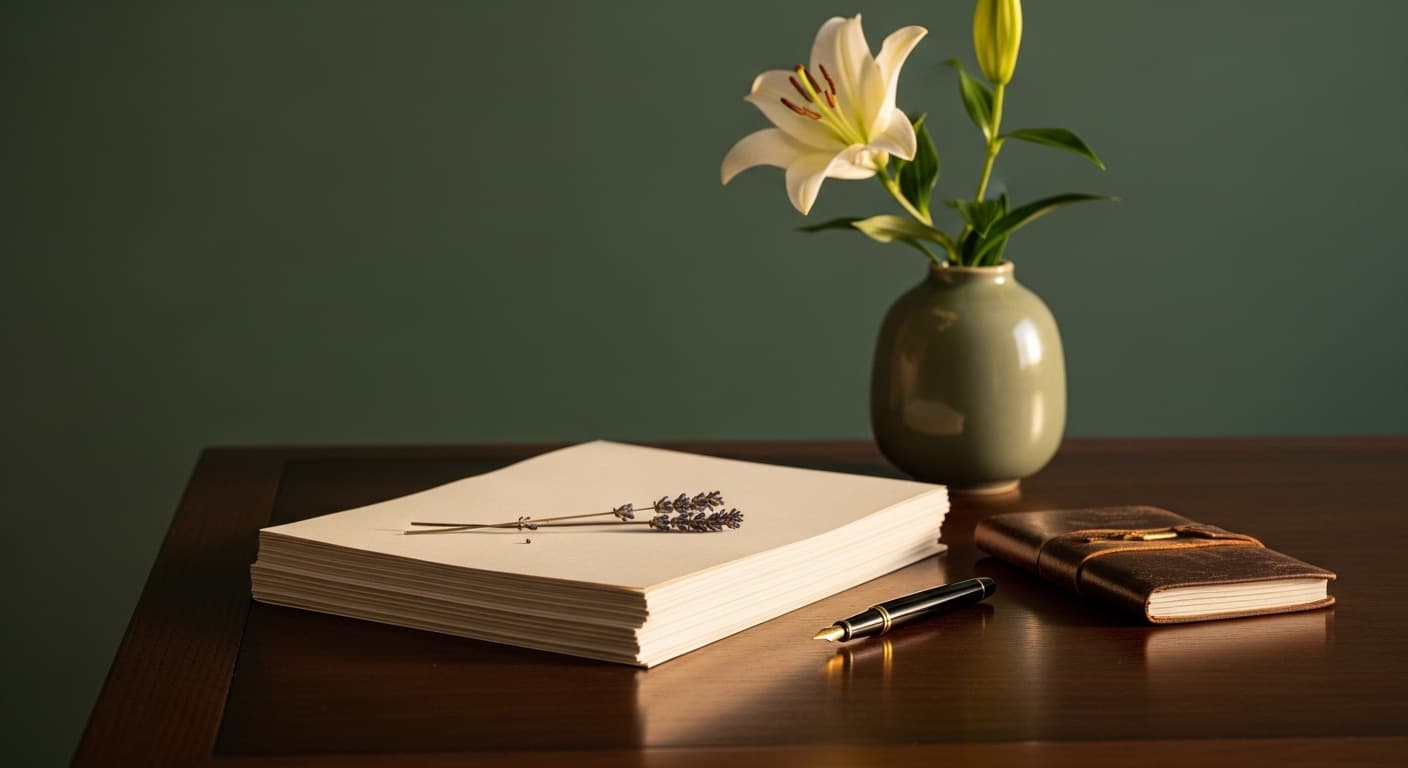 A peaceful, sunlit desk with organized legal folders and a small vase of flowers, representing the transition of administrative duties.