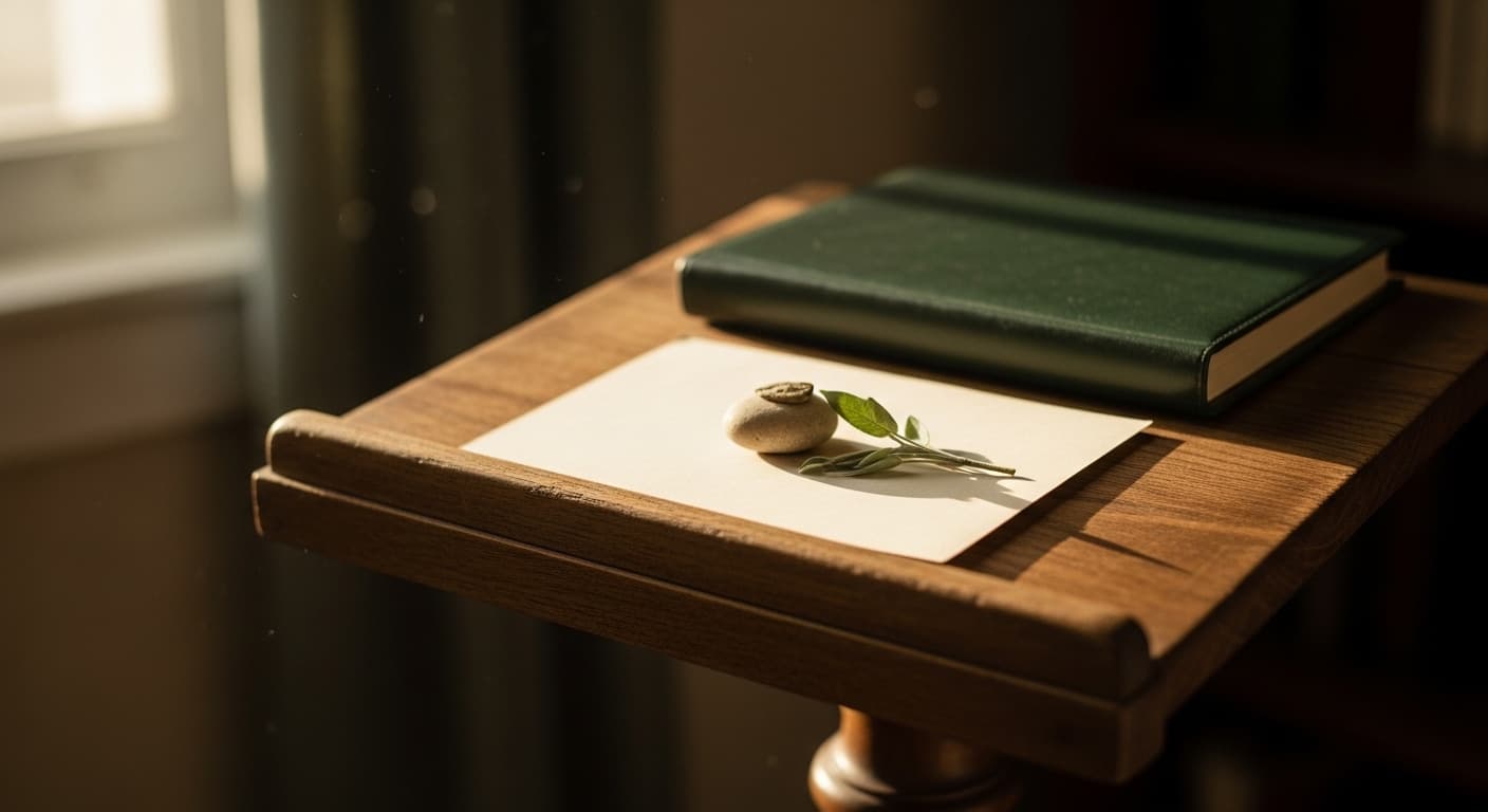 A peaceful wooden podium in a sunlit historic chapel, representing the setting for a heartfelt eulogy.