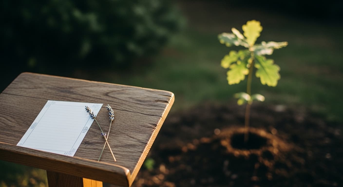 A peaceful garden bench in the soft morning light